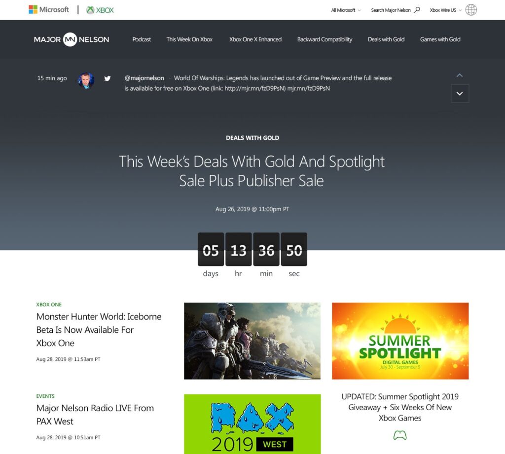 Screenshot displaying the multilingual WordPress website design for the Xbox Major Nelson site by Reaktiv