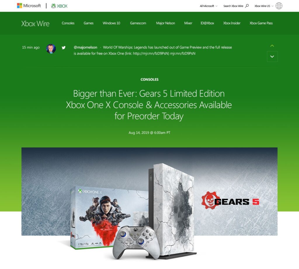 Screenshot displaying the multilingual WordPress website design for the Xbox Wire site by Reaktiv