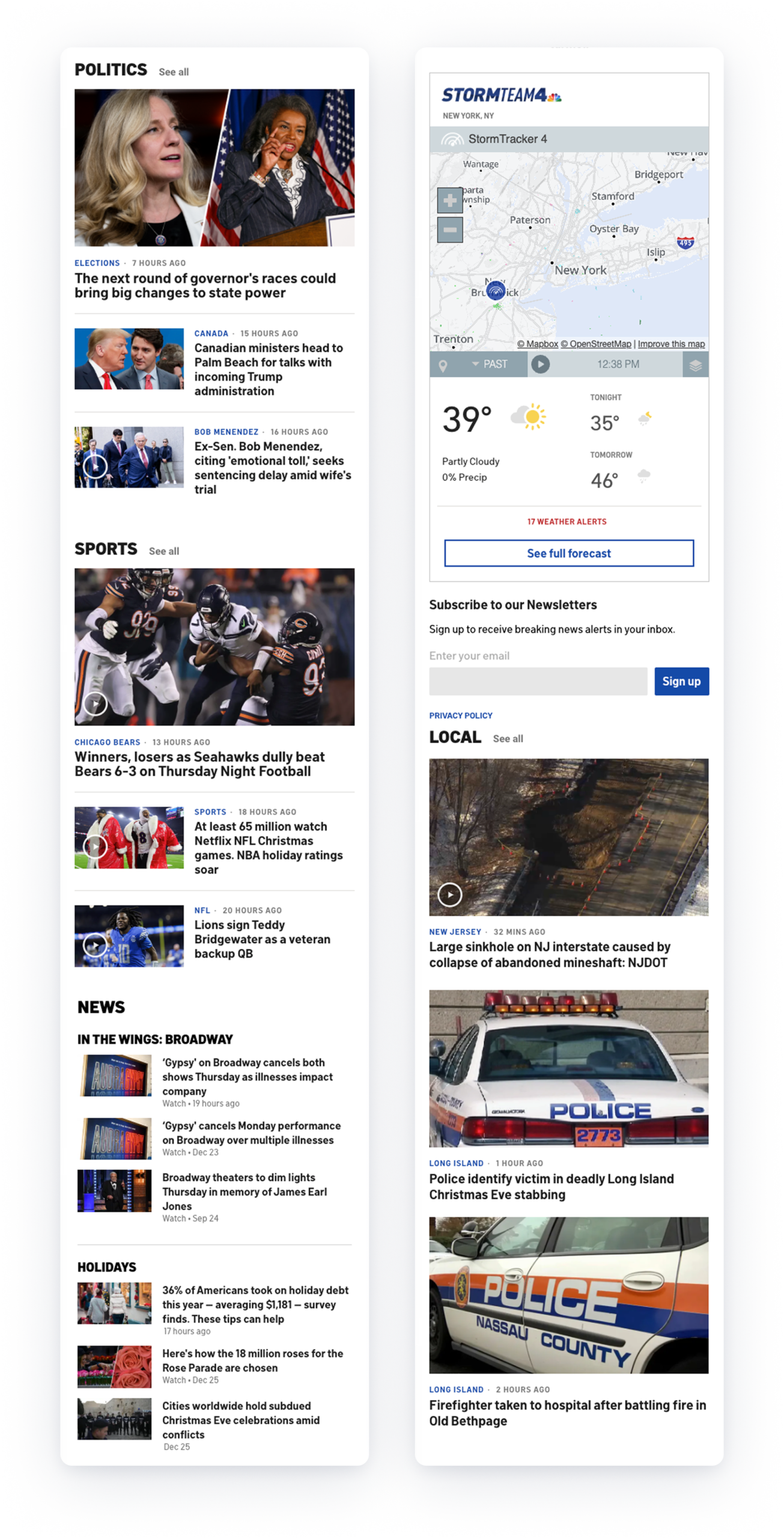 Screenshot showing the layout of a mobile web page on nbcnewyork.com