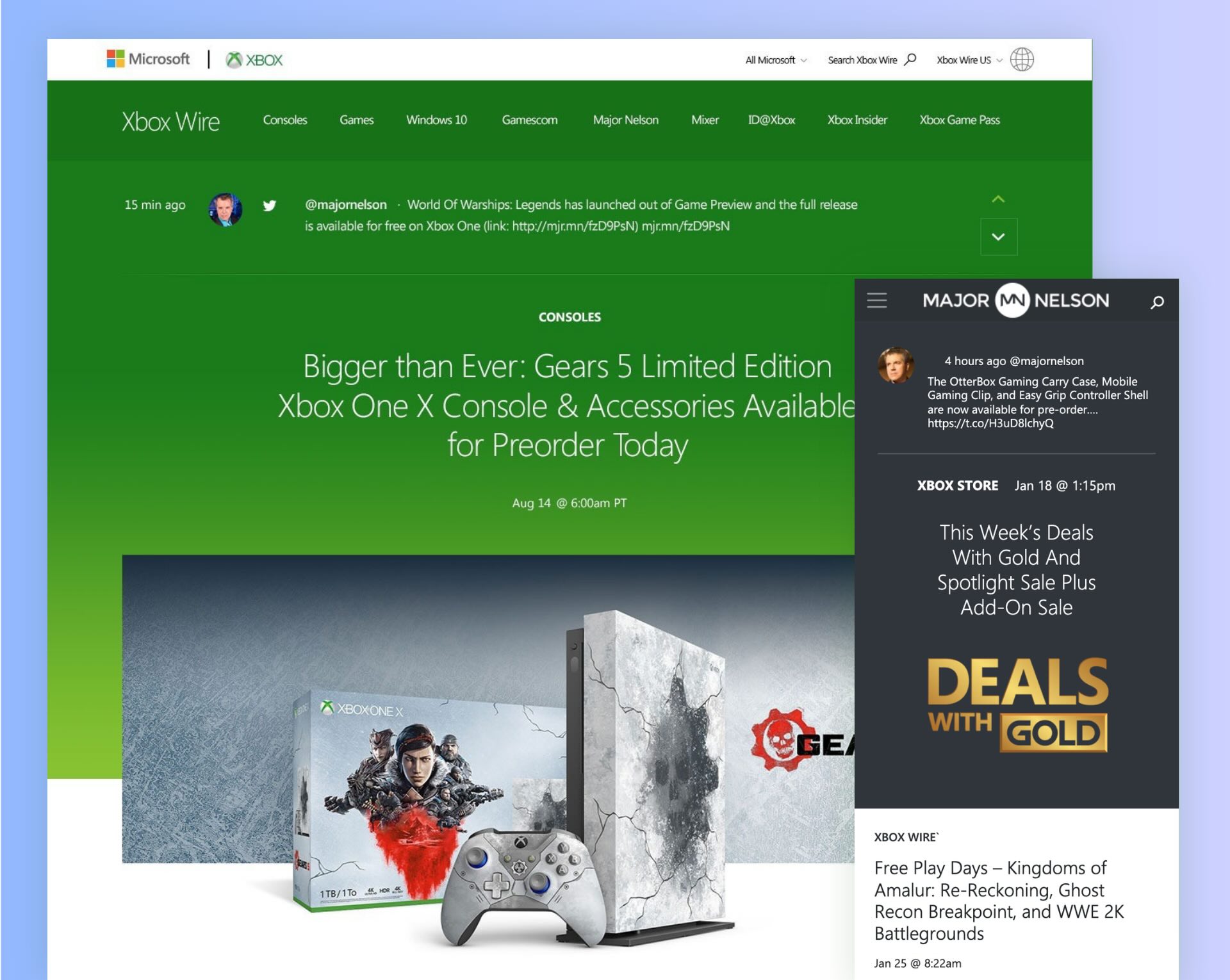 Screenshot displaying the multilingual WordPress website design for the Xbox Wire and Major Nelson sites by Reaktiv