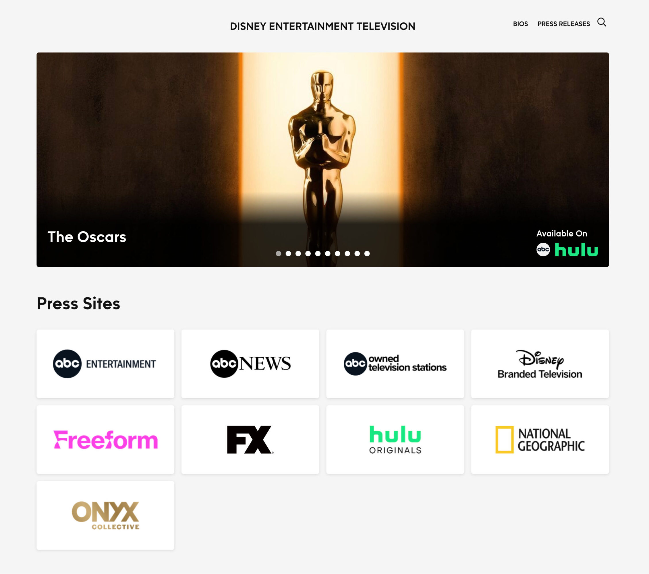 Screenshot of detpress.com with the Oscars advertised and press sites.
