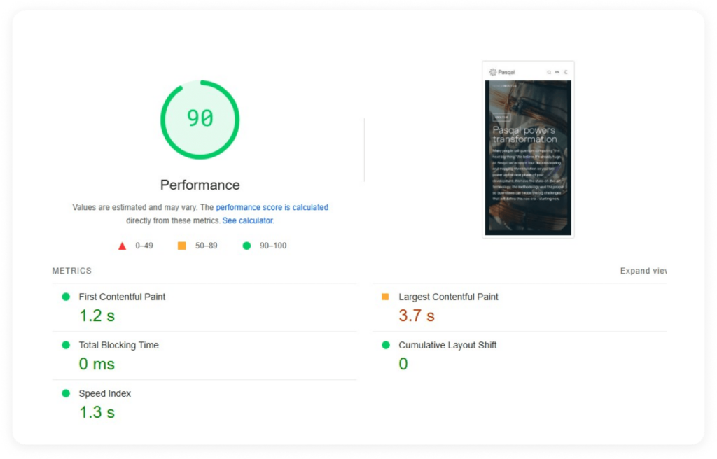 Core Web Vitals performance after migration of Pasqal to WordPress VIP